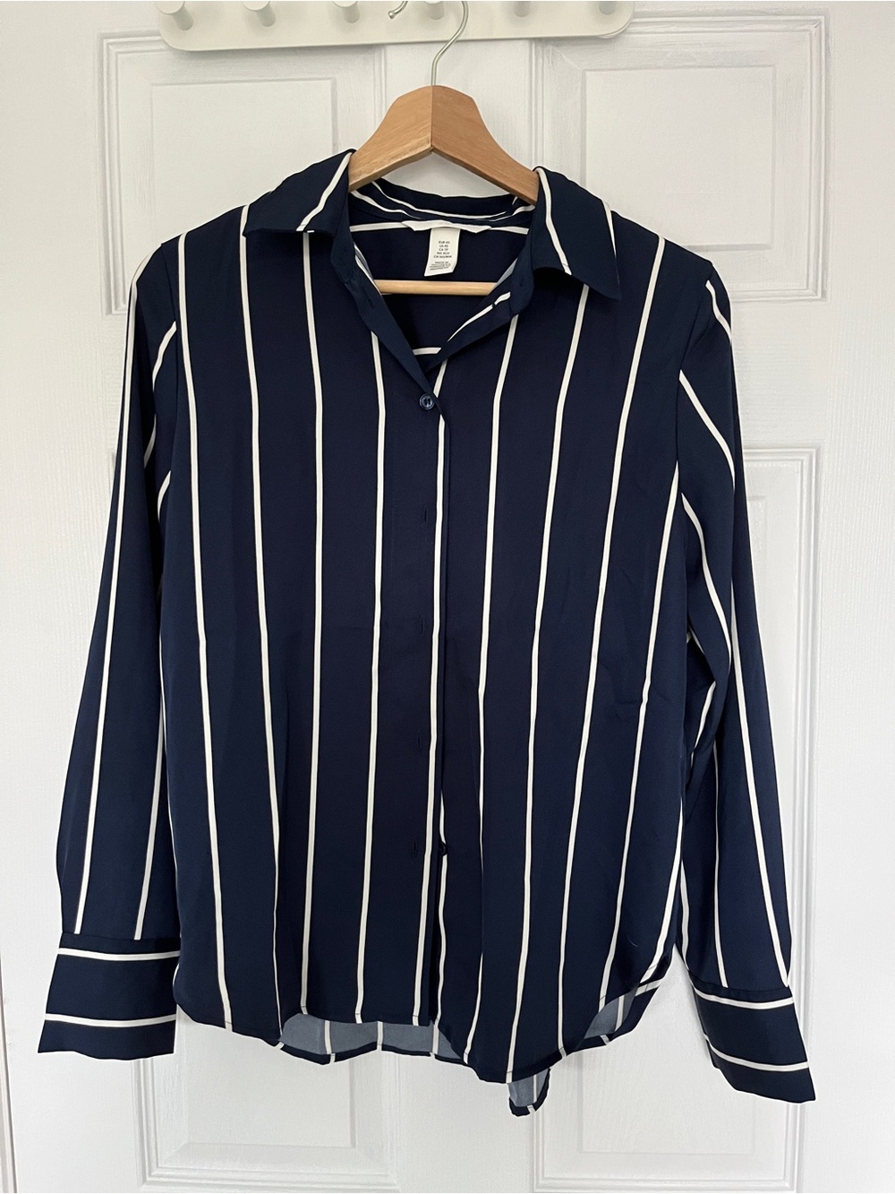 H&M Navy and White Vertical Stripe Button-Down Shirt